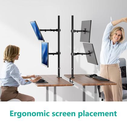 Imagem de Suporte de mesa para monitor WALI Dual, empilhado verticalmente, 32"