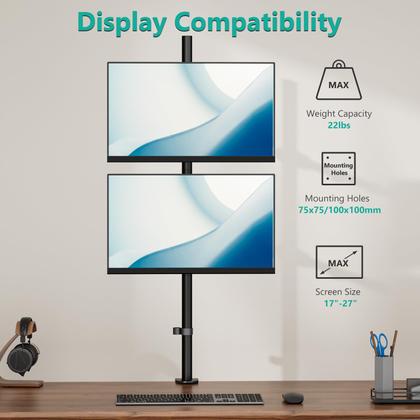 Imagem de Suporte de mesa para monitor WALI Dual, empilhado verticalmente, 32"