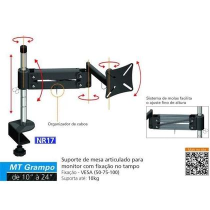 Imagem de Suporte de mesa triarticulado com inclinação atende 10 a 24