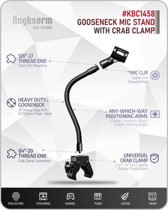 Imagem de Suporte de microfone Gooseneck Angksorm KBC1458 com braçadeira Super Crab