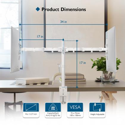 Imagem de Suporte de Monitor Duplo BONTEC - Branco - para Monitores LED/LCD de 13 a 27"