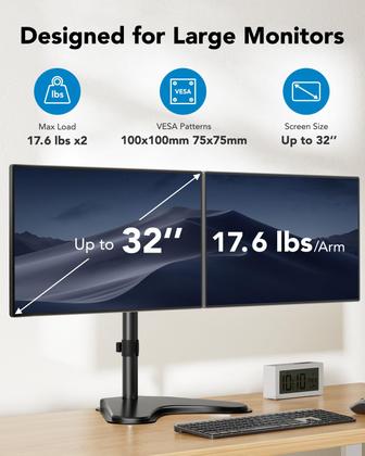 Imagem de Suporte de monitor duplo HUANUO Free-Standing para 2 telas de 32"