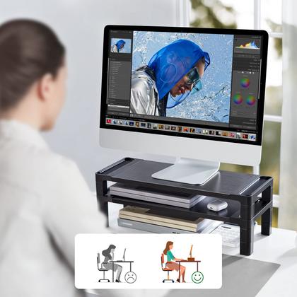 Imagem de Suporte de monitor HUANUO Computer Riser com altura ajustável, preto