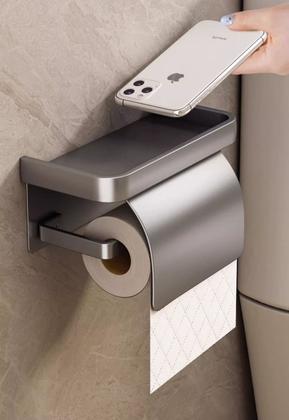 Imagem de Suporte de Papel Higiênico Suspenso Multifuncional para Banheiro com Armazenamento para Celular