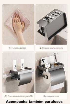 Imagem de Suporte de Papel Higiênico Suspenso Multifuncional para Banheiro com Armazenamento para Celular