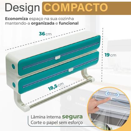 Imagem de Suporte De Papel Toalha Alumínio Filme Para Cozinha 3 Em 1 Não Enrola Linha Premium
