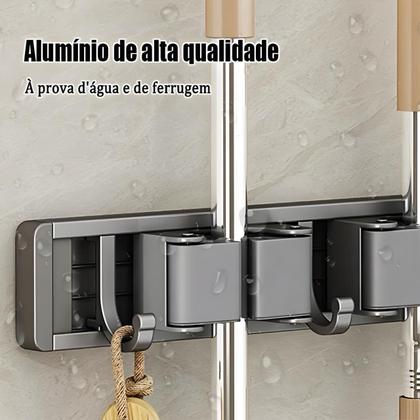 Imagem de Suporte De Parede Alumínio Vassoura 2 Encaixes 3 Ganchos OPA-Q045