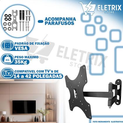 Imagem de Suporte de Parede Articulado Retrátil para TV 14 42 compatível Smart TV LED, LCD, VESA Universal