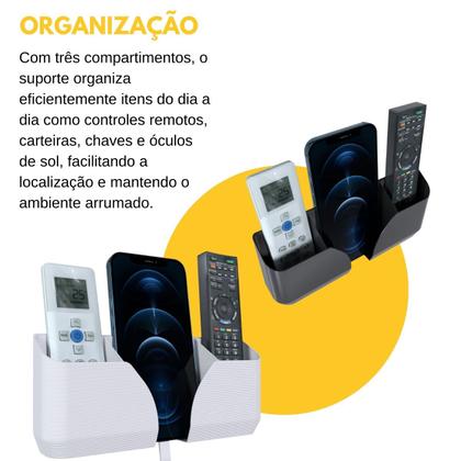 Imagem de Suporte de Parede com Compartimento Triplo Para Controle Remoto TV ou Ar Condicionado e Celular - ARTBOX3D
