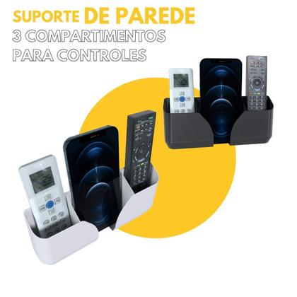Imagem de Suporte de Parede com Compartimento Triplo Para Controle Remoto TV ou Ar Condicionado e Celular - ARTBOX3D
