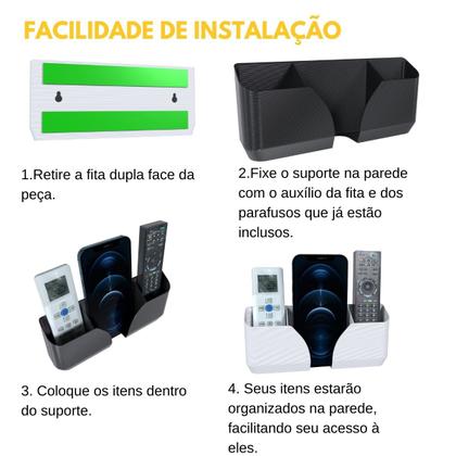 Imagem de Suporte de Parede com Compartimento Triplo Para Controle Remoto TV ou Ar Condicionado e Celular - ARTBOX3D