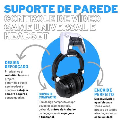 Imagem de Suporte De Parede Compatível Controle Universal Xbox PlayStation Ps5 e Headset Headphone Fone de Ouvido Gamer