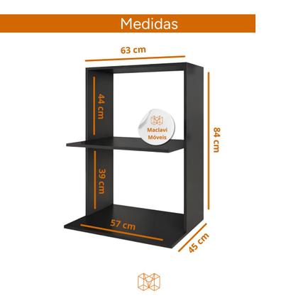 Imagem de Suporte de Parede em MDF e Madeira para Microondas e Forno na cor preta