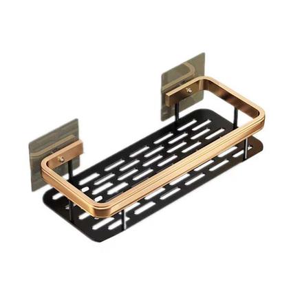 Imagem de  Suporte de Shampoo Preto Com Dourado Luxo De Alumínio 1 Camada Para Banheiro Montado Na Parede Prateleira