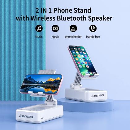 Imagem de Suporte de telefone com alto-falante Bluetooth JTEMAN portátil branco