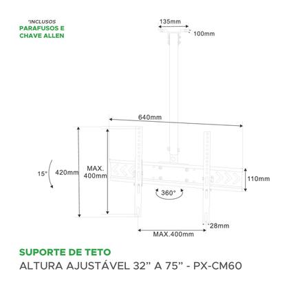 Imagem de Suporte De Teto P/ Tv/monitor Altura Ajustável 32" Até 75"