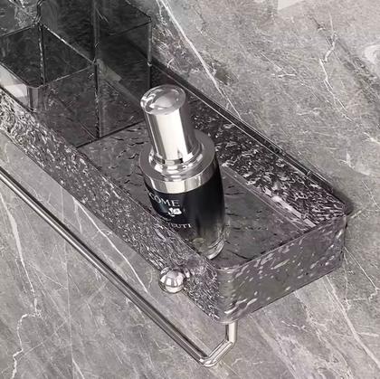 Imagem de Suporte de Toalhas e Organizador Adesivo para Banheiro  Prateleira com Barra de Inox