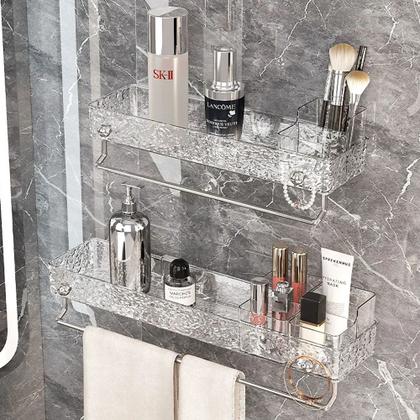 Imagem de Suporte de Toalhas e Organizador Adesivo para Banheiro  Prateleira com Barra de Inox