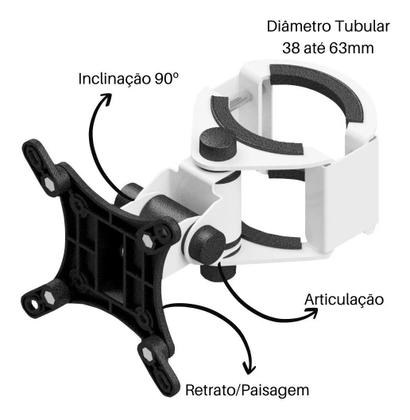 Imagem de Suporte de Tubo Monitor Tv 10 Até 32 Polegadas Articulado Cadeira Odontológica Dentista Branco