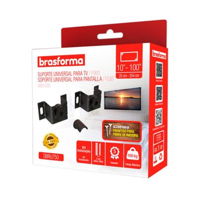 Imagem de Suporte de Tv 10'' A 100" Fixo Universal Parede Preto - SBRU750 Brasforma