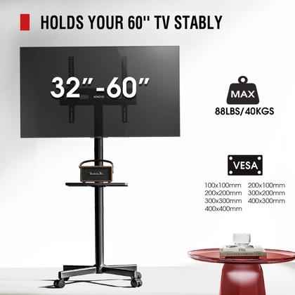 Imagem de Suporte de TV giratório AOKCOS Mobile com rodas para TVs de 32-60"