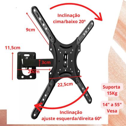 Imagem de Suporte de TV Monitor Articulado Vesa 14 a 55 Até 15KG