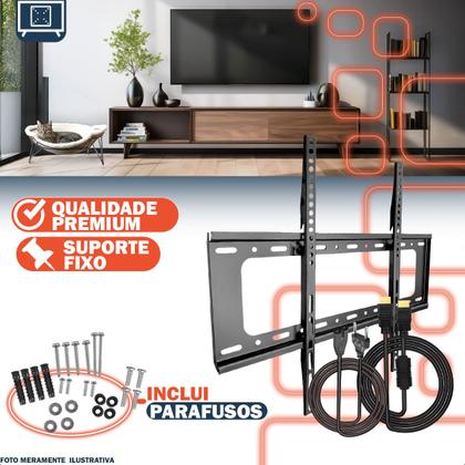 Imagem de Suporte de TV Parede 40 a 80 Polegadas Fixo Até 75 Kg TV Smart Plasma com Cabo HDMI 2 Metros e Cabo Tipo 8 Bipolar Kit Instalação