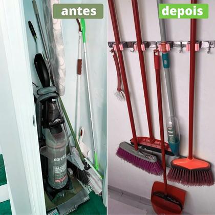 Imagem de Suporte de Vassoura em Inox Com 4 Ganchos e 5 Ranhuras