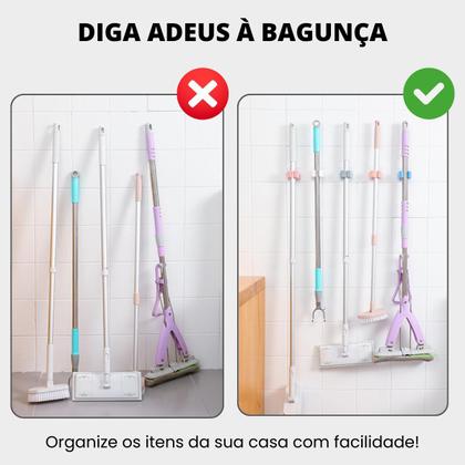 Imagem de Suporte De Vassoura Pá Mop Organizador De Parede Pendurar 1 Gancho Adesivo - Escolha Seu Kit