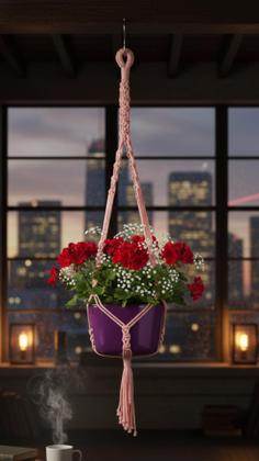 Imagem de Suporte Decorativo em Macramê, Arranjo de cordas Suspenso, Presente Ideal, Redinha para Planta