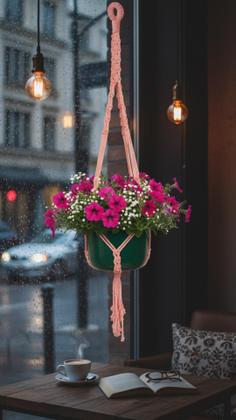 Imagem de Suporte Decorativo em Macramê, Arranjo de cordas Suspenso, Presente Ideal, Redinha para Planta