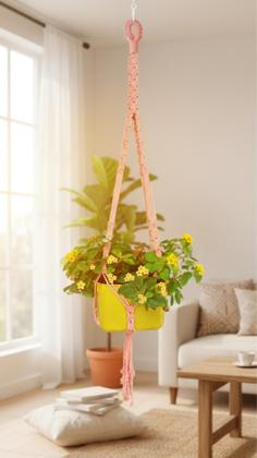 Imagem de Suporte Decorativo em Macramê, Arranjo de cordas Suspenso, Presente Ideal, Redinha para Planta