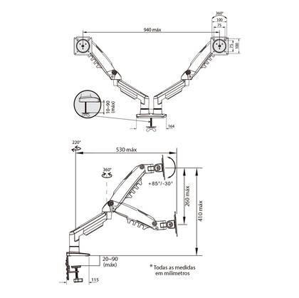 Imagem de Suporte Duplo Articulado de Mesa com Pistão a Gás para Monitores de 17 à 35 Polegadas - NOVO DESIGN - ELG F160N