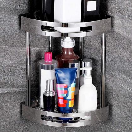 Imagem de Suporte Duplo De Canto P/ Banheiro Aço Inox Resistente 36cm