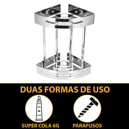 Imagem de Suporte Duplo De Canto P/ Banheiro Aço Inox Resistente 36cm