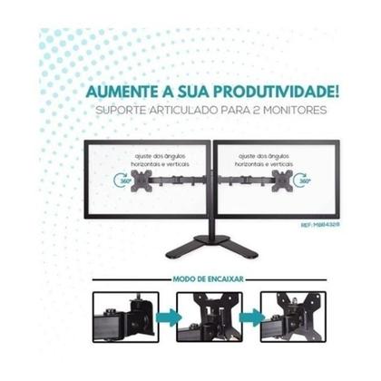 Imagem de Suporte Duplo Monitor E De Mesa Articulado 2 Monitores Completo Luxo