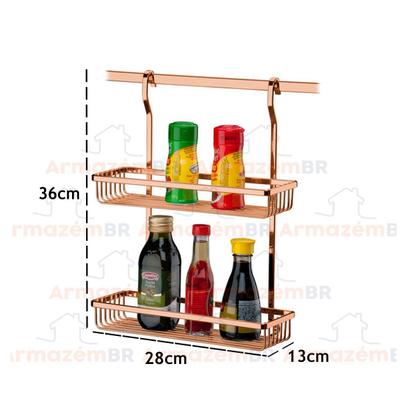 Imagem de Suporte Duplo Porta Tempero Utensílios Condimentos Para Barra Bancada Cozinha Rose -  2803RG Future