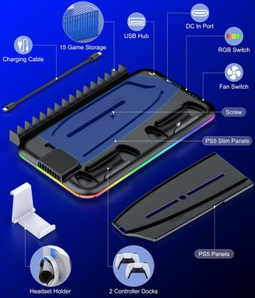 Imagem de Suporte e Estação de Resfriamento com Carregador para Controle PS5