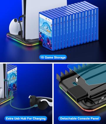 Imagem de Suporte e Estação de Resfriamento com Carregador para Controle PS5