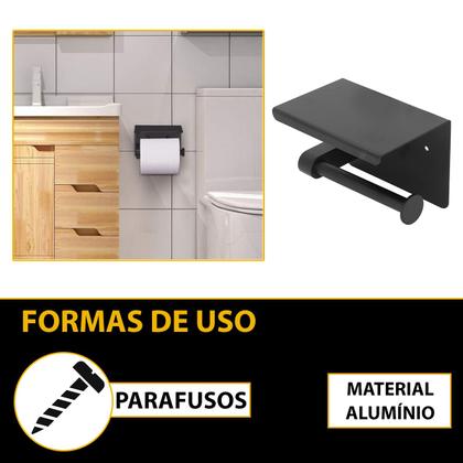 Imagem de Suporte Embralumi Porta Papel Higiênico De Parede Com Base Para Celular Banheiro