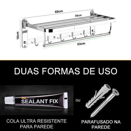 Imagem de Suporte Embralumi Porta Toalha Ajustável Parede Com 5 Ganchos Banheiro Toalheiro
