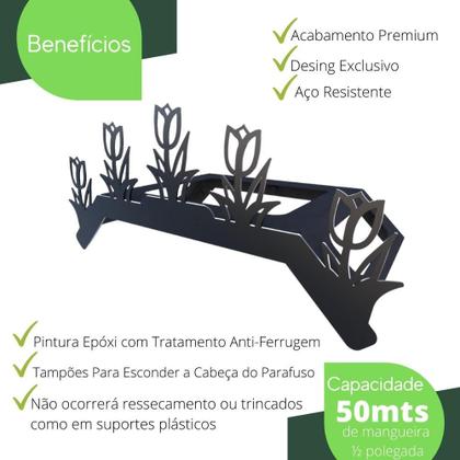 Imagem de Suporte Enrolador De Mangueira De Jardim Tulipa Preto