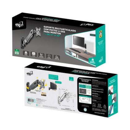 Imagem de Suporte Ergonômico Multiarticulado de Parede c/ Pistão a Gás p/ Monitores de 17" a 34" ELG - F410