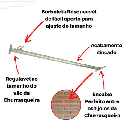 Imagem de Suporte Extensor Para Churrasqueira De Alvenaria Tijilo Apoiador De Grelhas Espetos Grill Com Regulagem