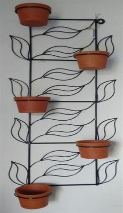 Imagem de Suporte Ferro Plantas Folhas 1,00x0,40  Preto 5 Vasos jardim vertical parede