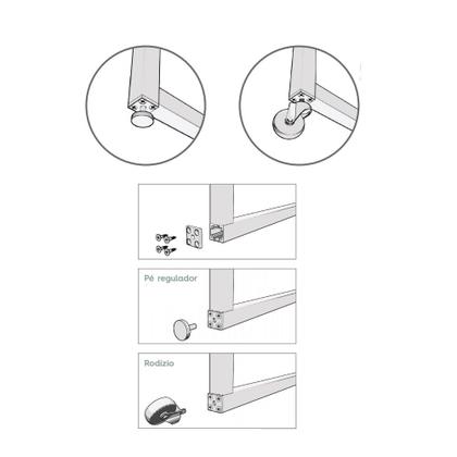 Imagem de Suporte Fixação para Rodízio ou Sapata Perfil Modular Link Natural 04 unidades Rometal