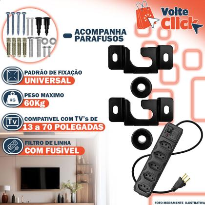 Imagem de Suporte Fixo Ajustável TV Monitor 13 Á 70 Polegadas Inclinável Compacto Filtro Linha 5 Tomadas