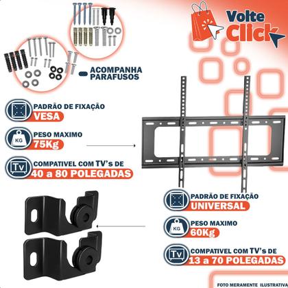 Imagem de Suporte Fixo Parede 40 a 80 Pol Universal Smart Led Lcd + Suporte Fixo 13-70 Pol Ultra Slim