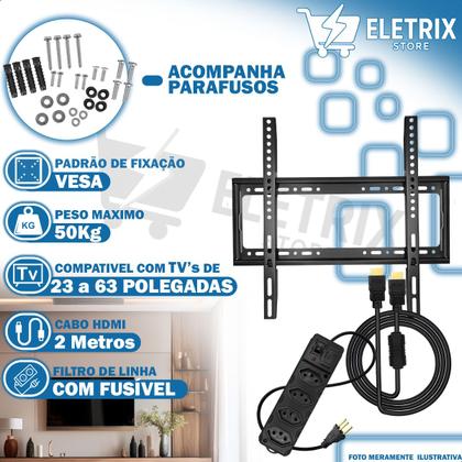 Imagem de Suporte Fixo Universal 23" a 63" TV/Monitor + Cabo Hdmi 2m + Filtro de Linha Extensor 4 Entradas