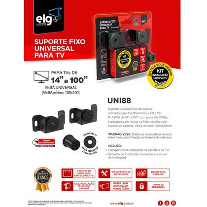 Imagem de Suporte Fixo Universal De Parede Para TVs 14 A 100 Até 100 kg